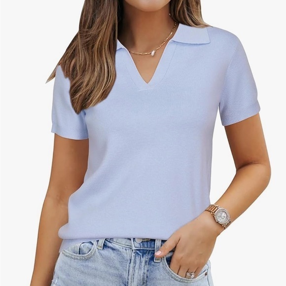 Tops - Classy Knit Light Blue Polo Tee